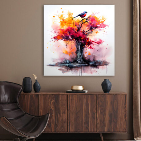 Canvastaulu Abstrakti lintu ja puu 70×70 80×80 cm-3