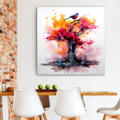 Canvastaulu Abstrakti lintu ja puu 70×70 80×80 cm-4