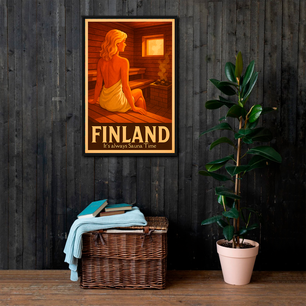 Visit Finland travel poster Finland Sauna Time 3-4