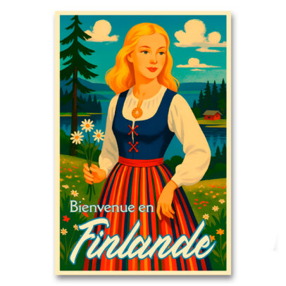 Vintagejuliste Bienvenue en Finlande