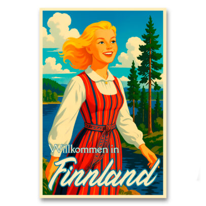 Vintagejuliste Willkommen in Finnland