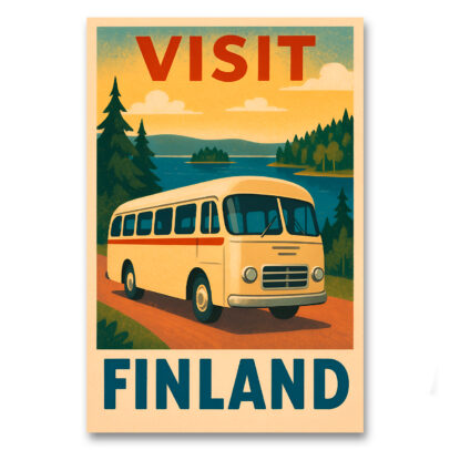 Vintagejuliste Visit Finland linja-auto