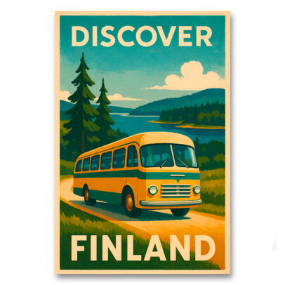 Vintagejuliste Discover Finland linja-auto
