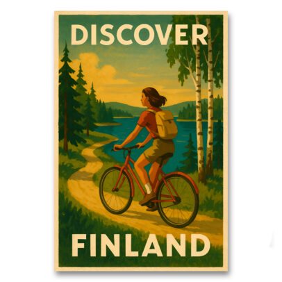 Vintagejuliste Discover Finland polkupyöräily 1