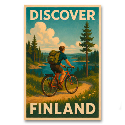 Vintagejuliste Discover Finland polkupyöräily 2