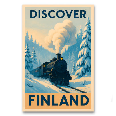 Vintagejuliste Discover Finland juna - talvi