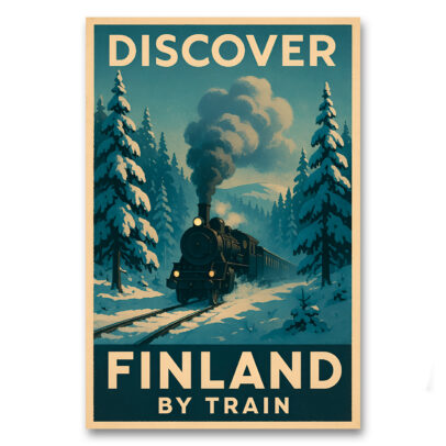Vintagejuliste Discover Finland by Train - talvi