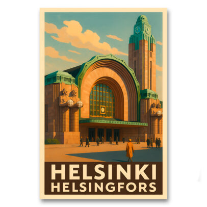 Vintagejuliste Visit Helsinki rautatieasema