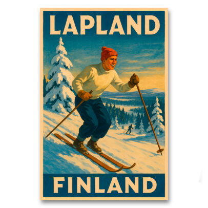 Vintagejuliste Lapland Finland Skiing