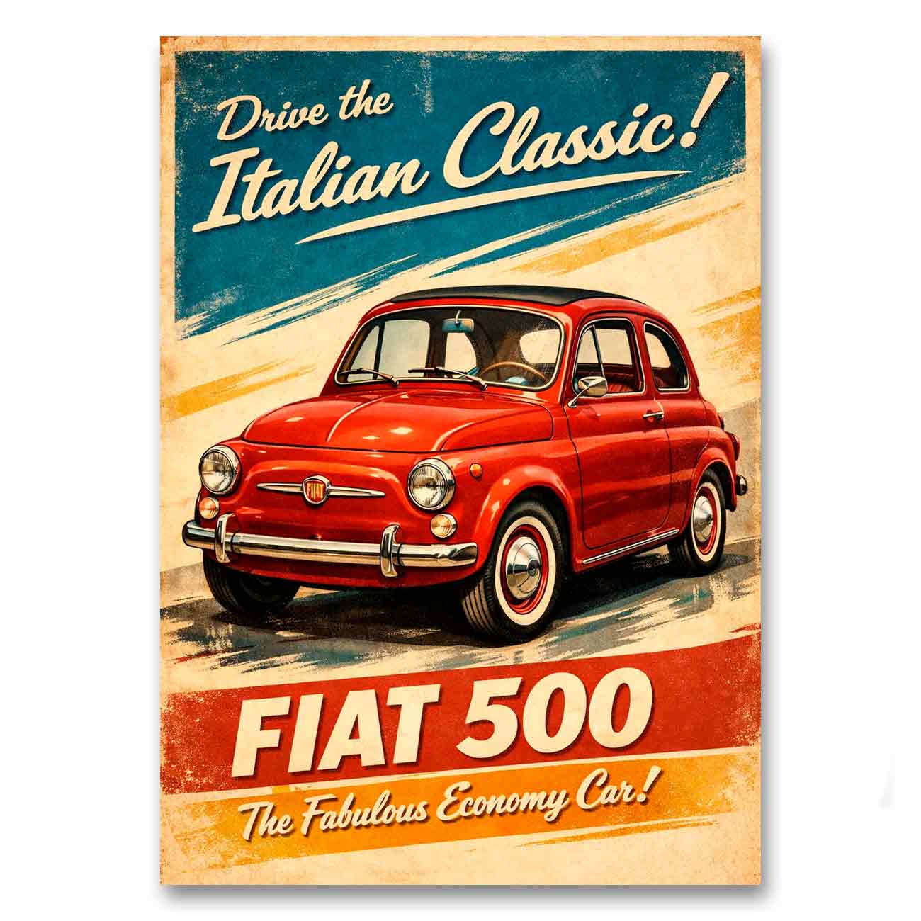 Juliste retro auto Fiat 500 a LÖ 50×70-2