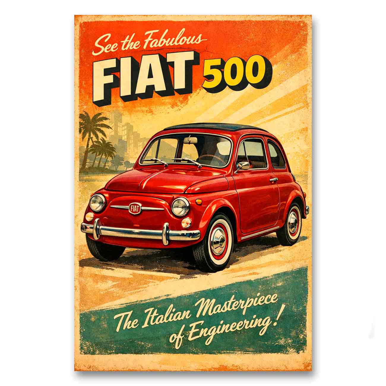 Juliste retro auto Fiat 500 b LÖ 50×75-2