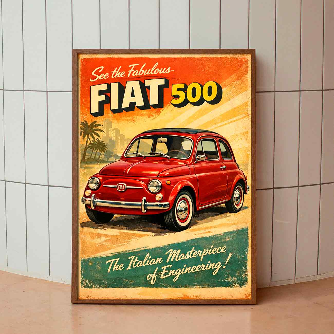Juliste retro auto Fiat 500 b LÖ 50×75-5