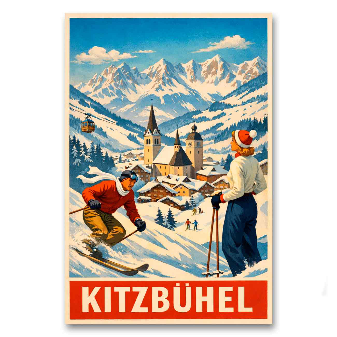 Juliste Vintage Kitzbuhel LÖ 50×75 70×105-5a