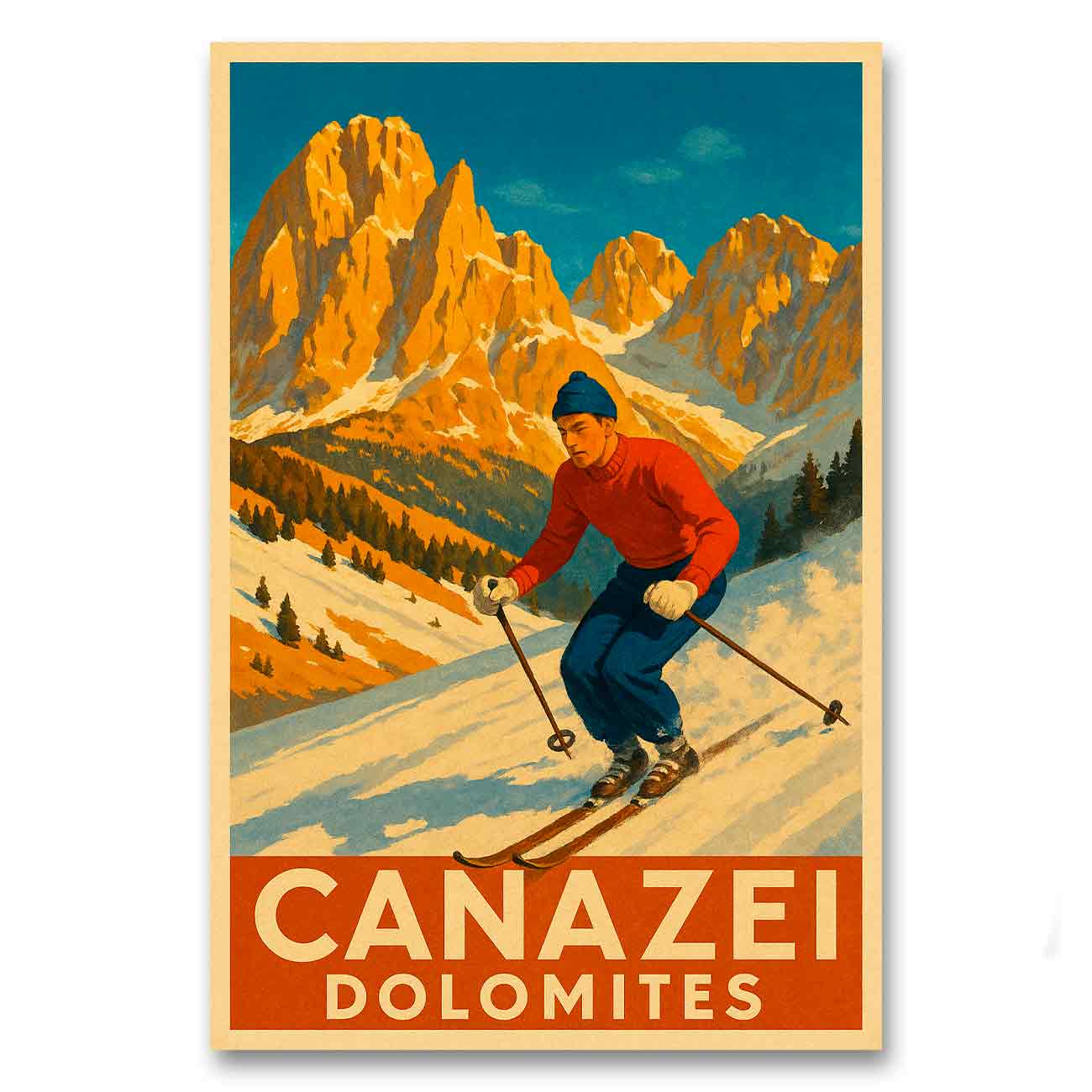 Vintagejuliste Canazei Dolomites 2 50x75a