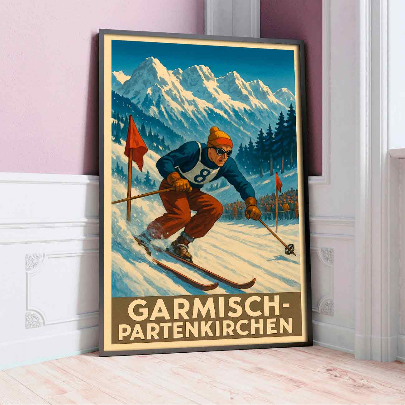 Vintagejuliste Garmisch Partenkirchen Ski 50×75-2aaa