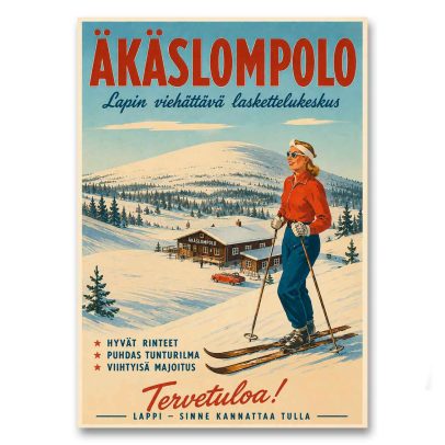 Juliste Äkäslompolo - Lapin viehättävä laskettelukeskus