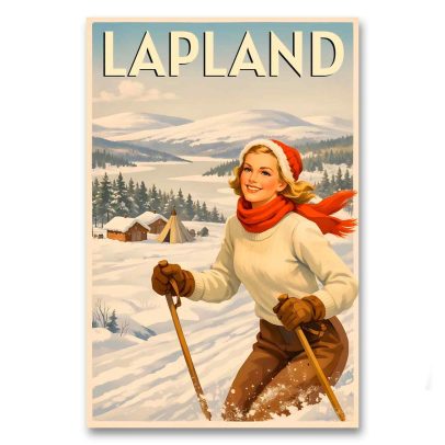 Juliste Laskettelun riemua Lapissa
