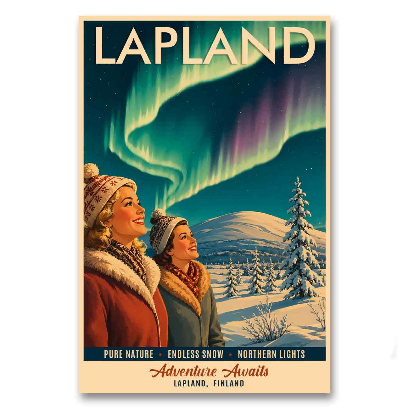 Juliste Matkailu Lappi Adventure Awaits LÖ 50×75 70x105a