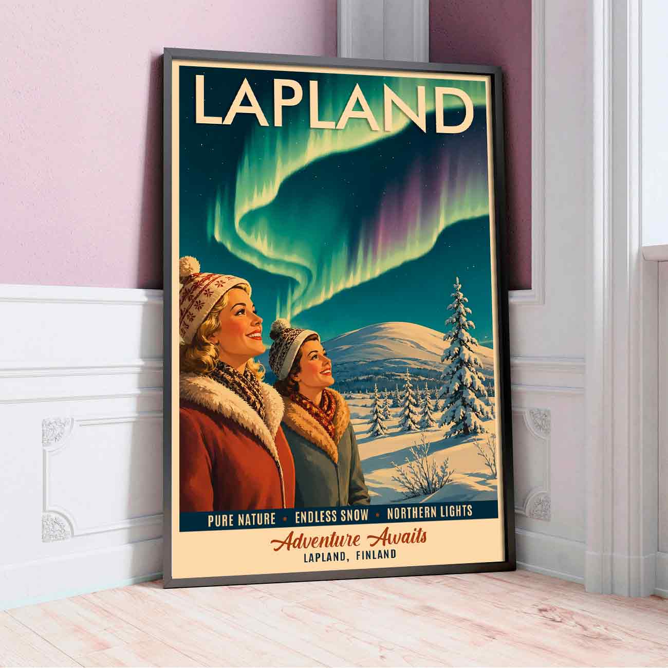 Juliste Matkailu Lappi Adventure Awaits LÖ 50×75 70x105aaa