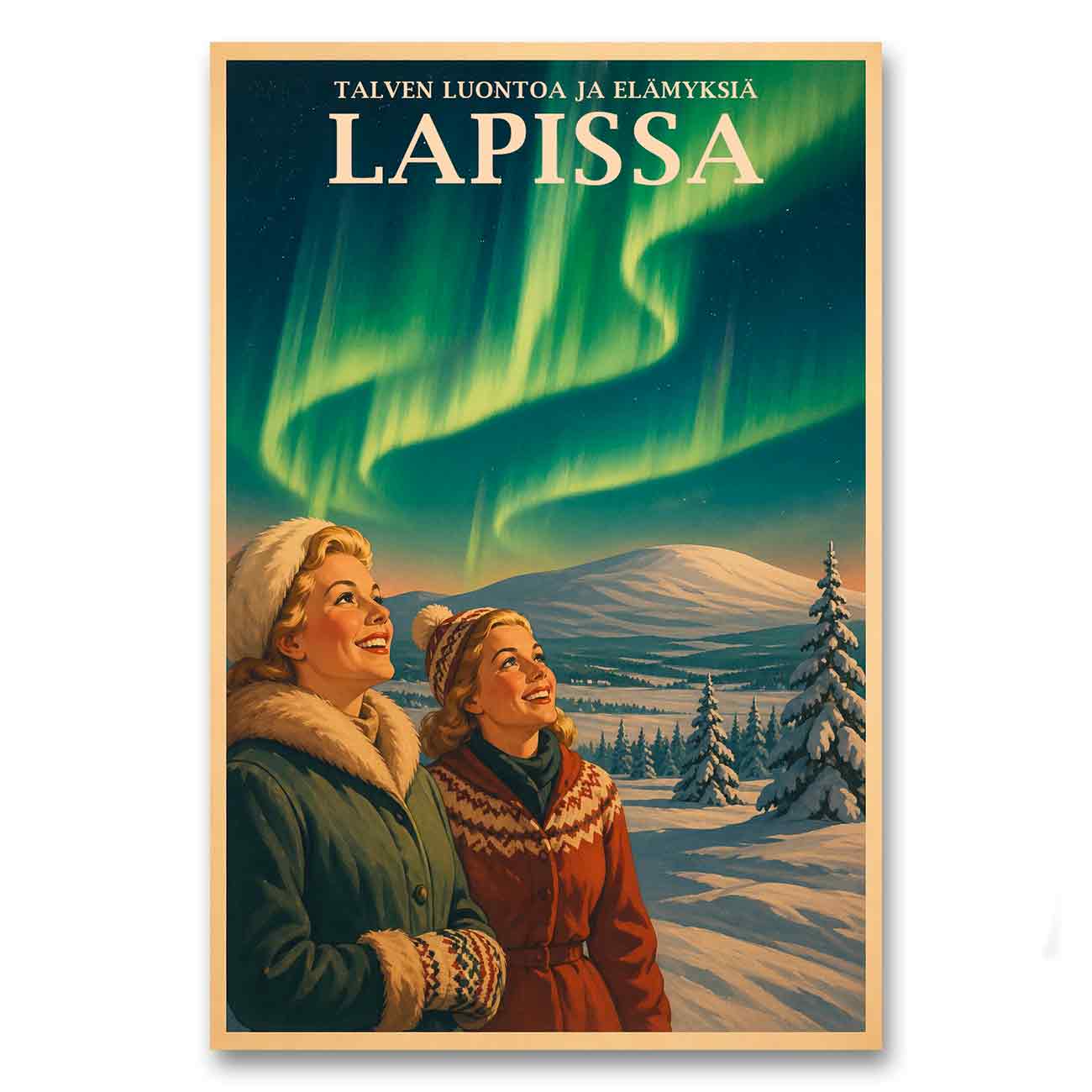 Juliste Matkailu Lappi revontulet LÖ 50×75 70x105ba