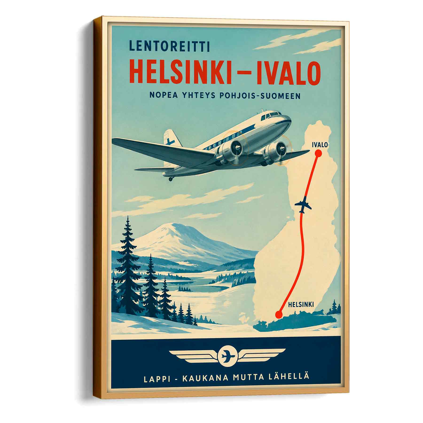 Juliste matkailu Lappi Helsinki Ivalo LÖ 50×70 70x100aaa