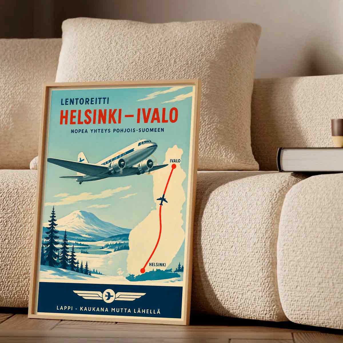Juliste matkailu Lappi Helsinki Ivalo LÖ 50×70 70x100aaaa