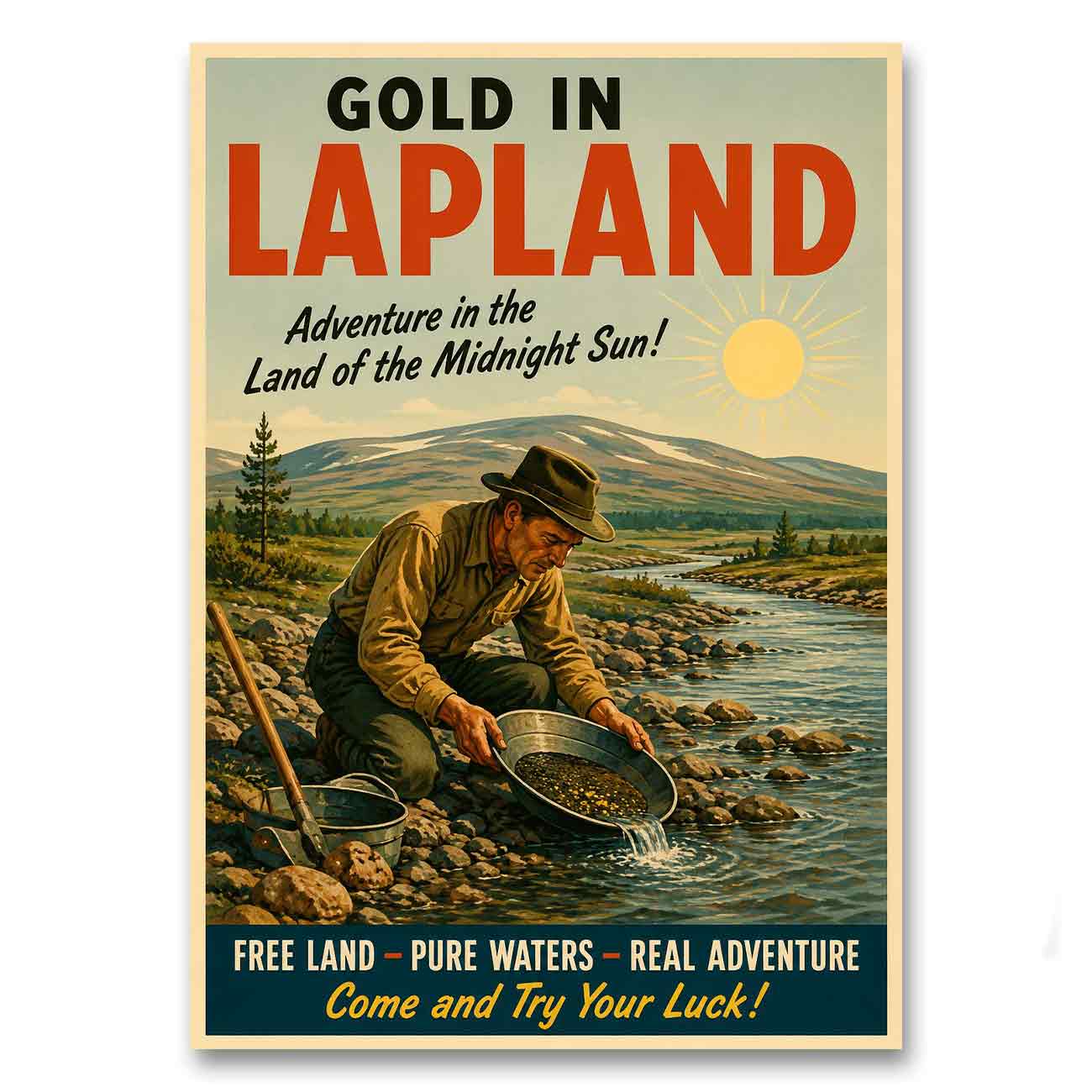 Juliste matkailu Lappi kullanhuuhdonta LÖ 50×70 70×100-4a