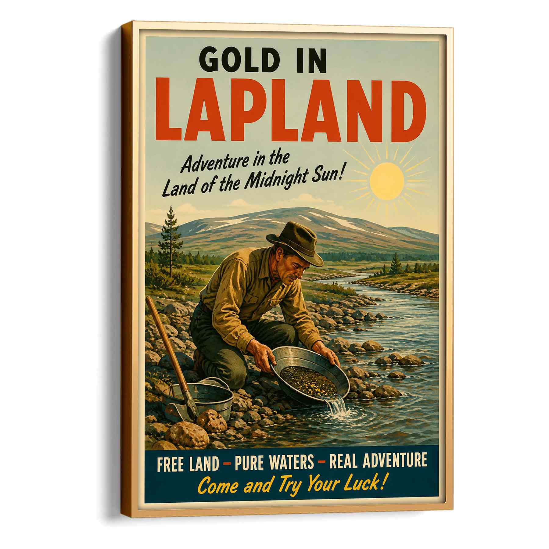 Juliste matkailu Lappi kullanhuuhdonta LÖ 50×70 70×100-4aa