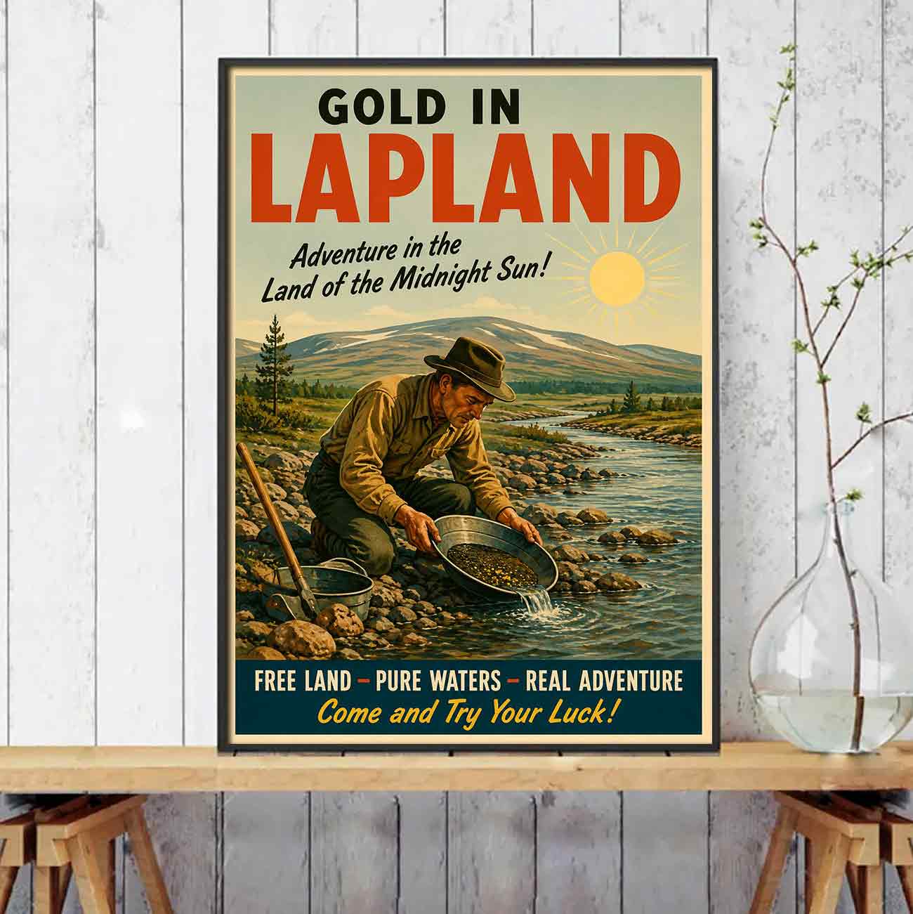 Juliste matkailu Lappi kullanhuuhdonta LÖ 50×70 70×100-4aaa