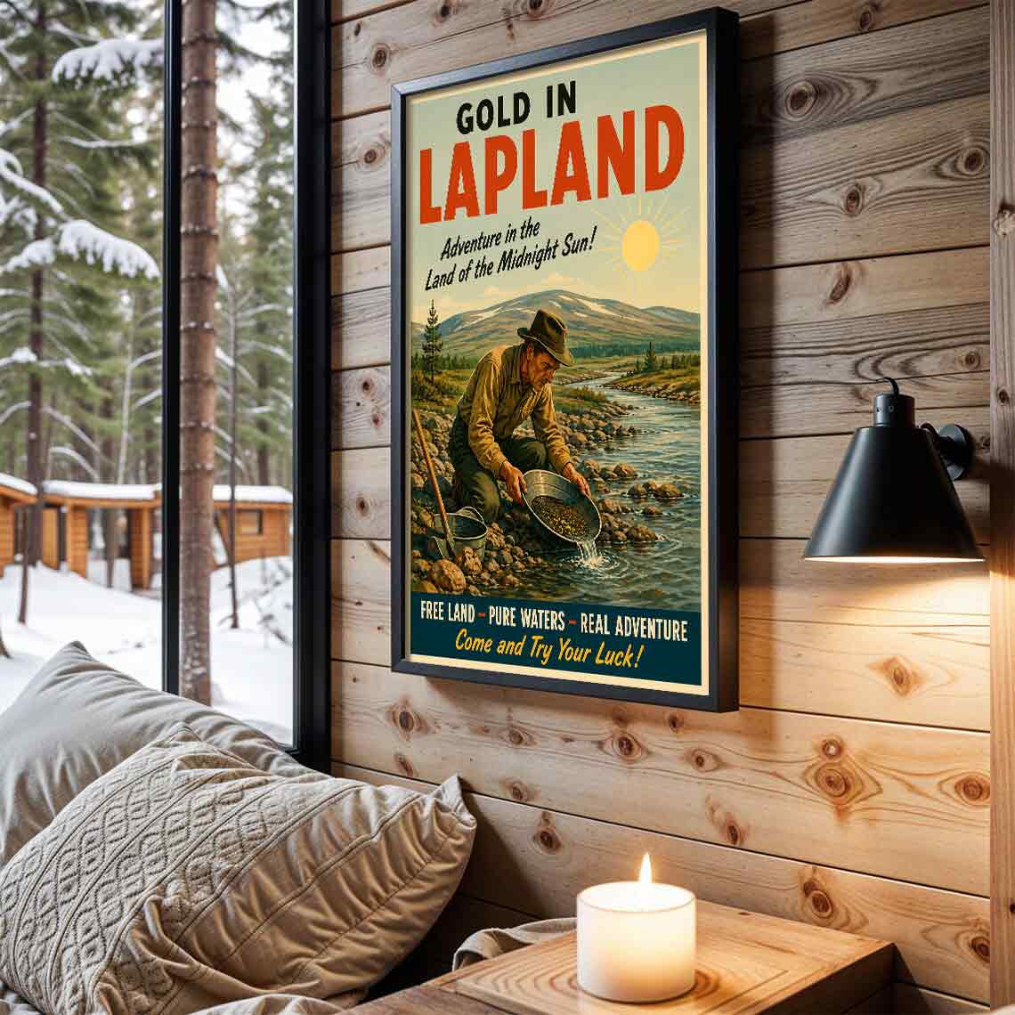 Juliste matkailu Lappi kullanhuuhdonta LÖ 50×70 70×100-4aaaaa