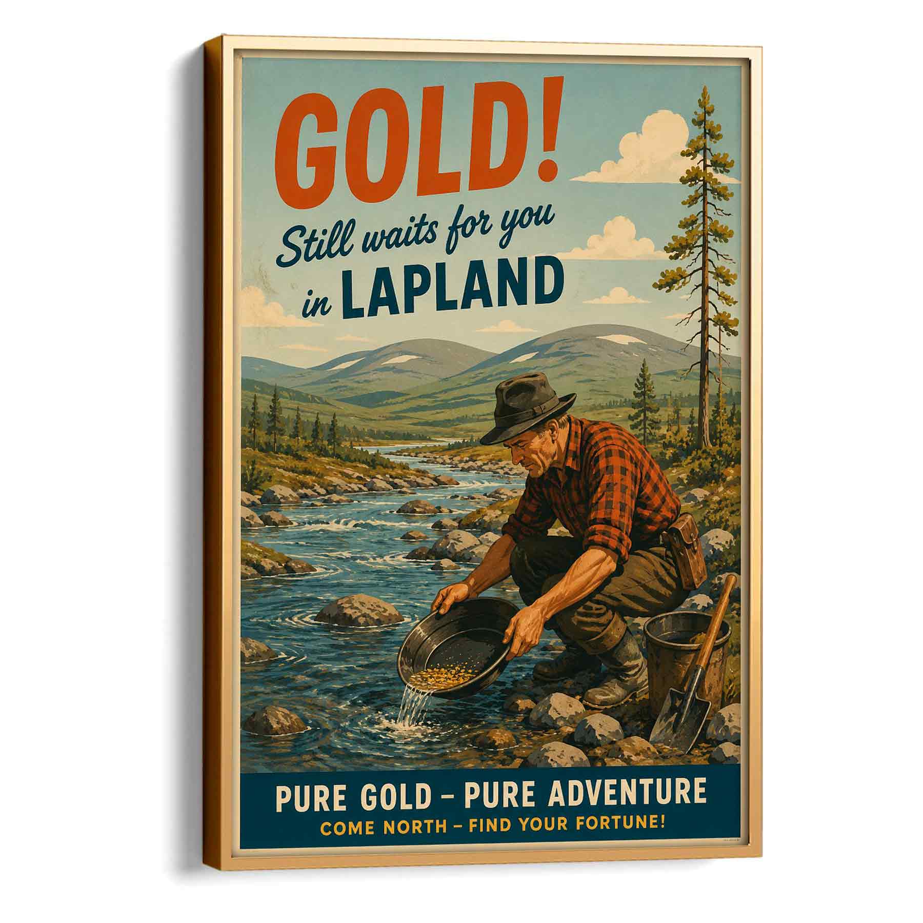 Juliste matkailu Lappi kullanhuuhdonta LÖ 50×70 70×100-5aa