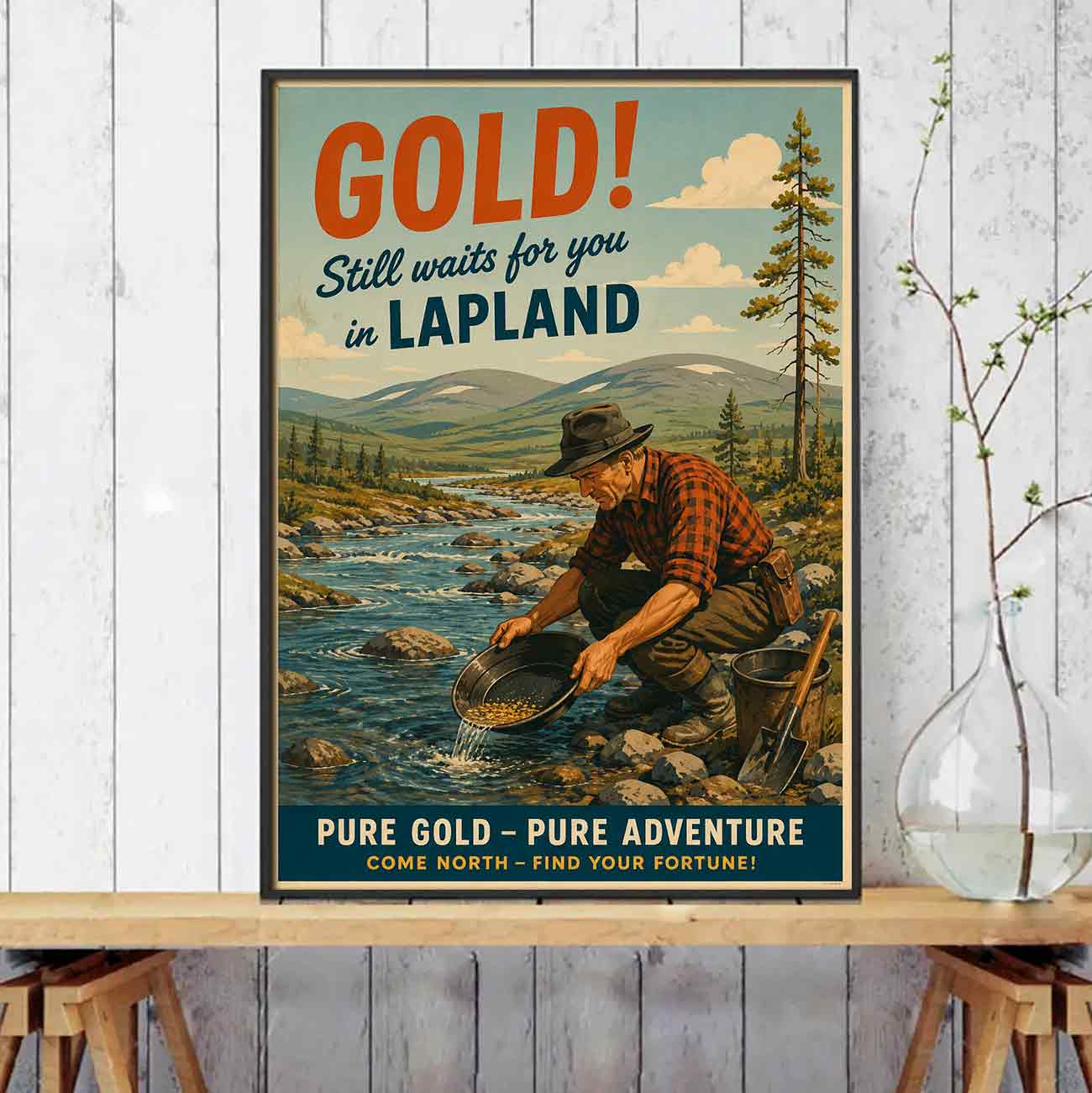 Juliste matkailu Lappi kullanhuuhdonta LÖ 50×70 70×100-5aaa