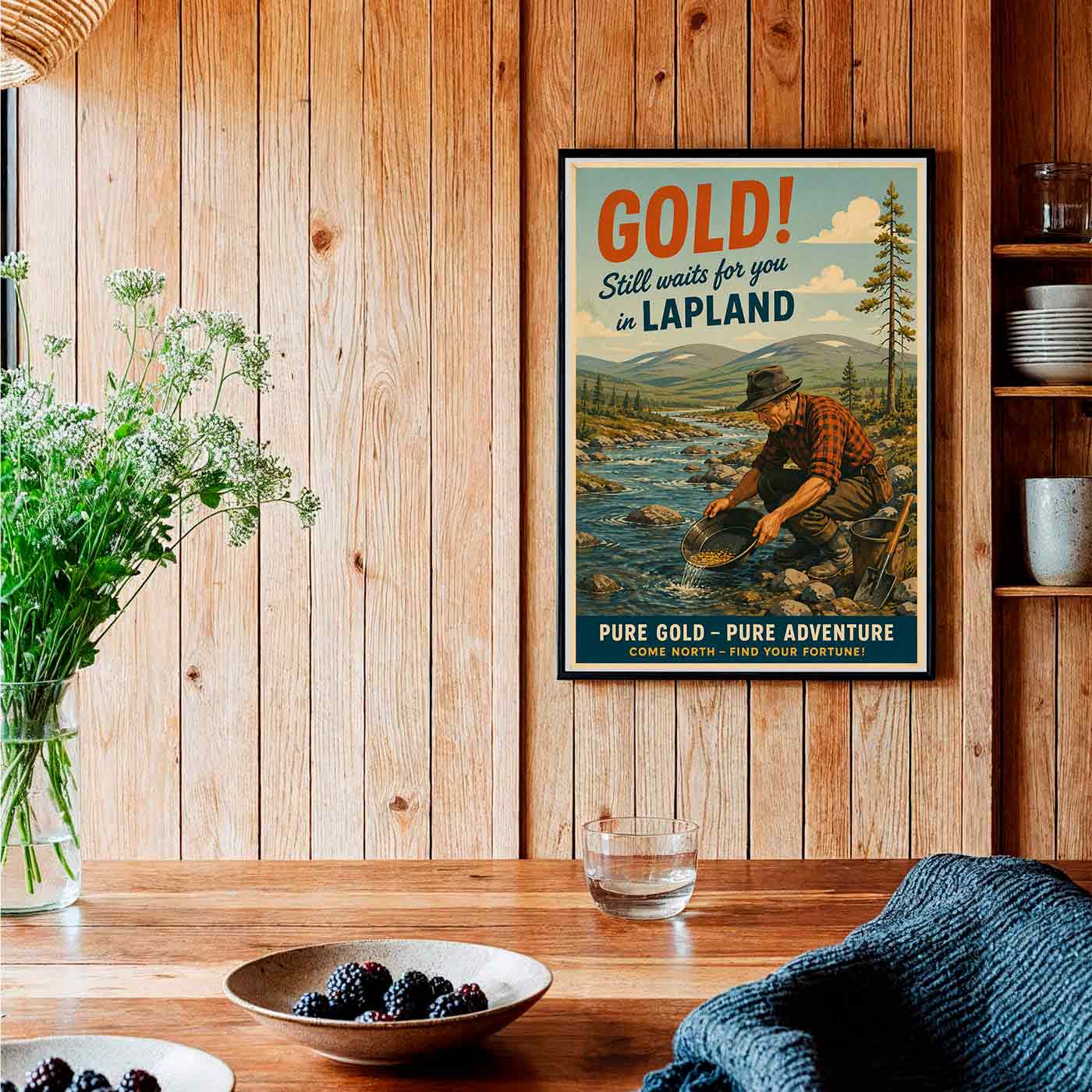 Juliste matkailu Lappi kullanhuuhdonta LÖ 50×70 70×100-5aaaa