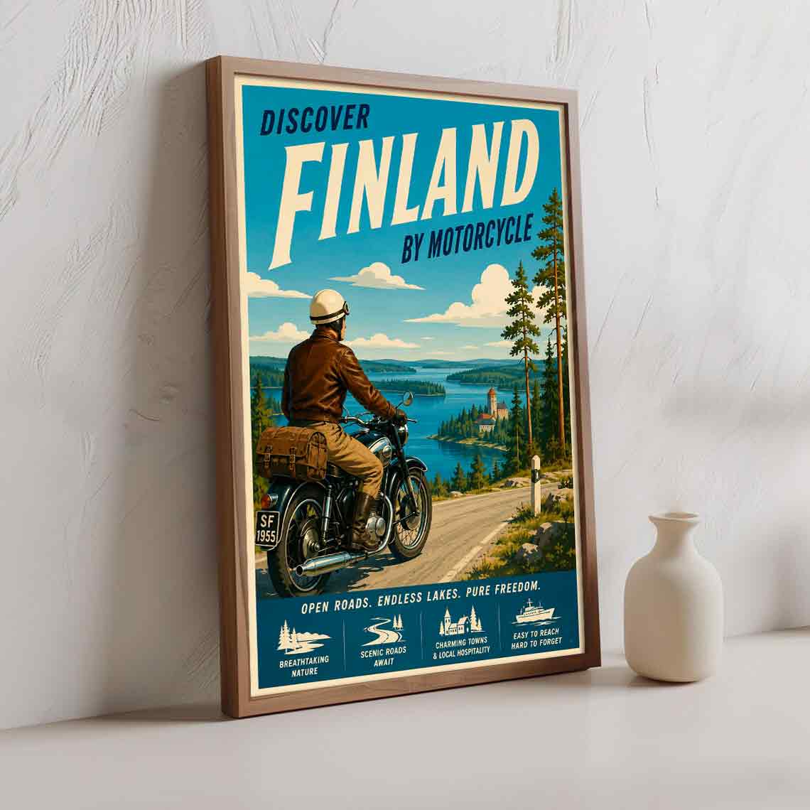 Juliste matkailu Suomi moottoripyöräily LÖ 50×70 70×100-1aaa