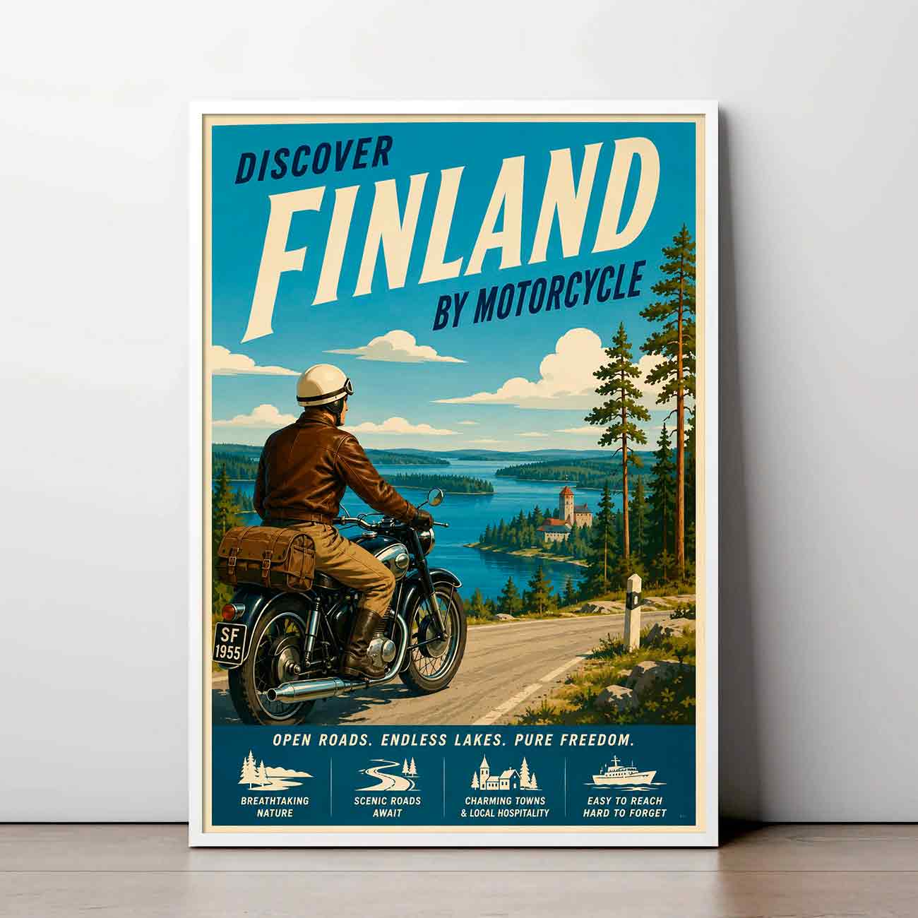 Juliste matkailu Suomi moottoripyöräily LÖ 50×70 70×100-1aaaa