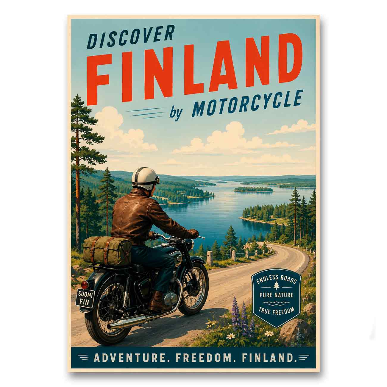 Juliste matkailu Suomi moottoripyöräily LÖ 50×70 70×100-2a