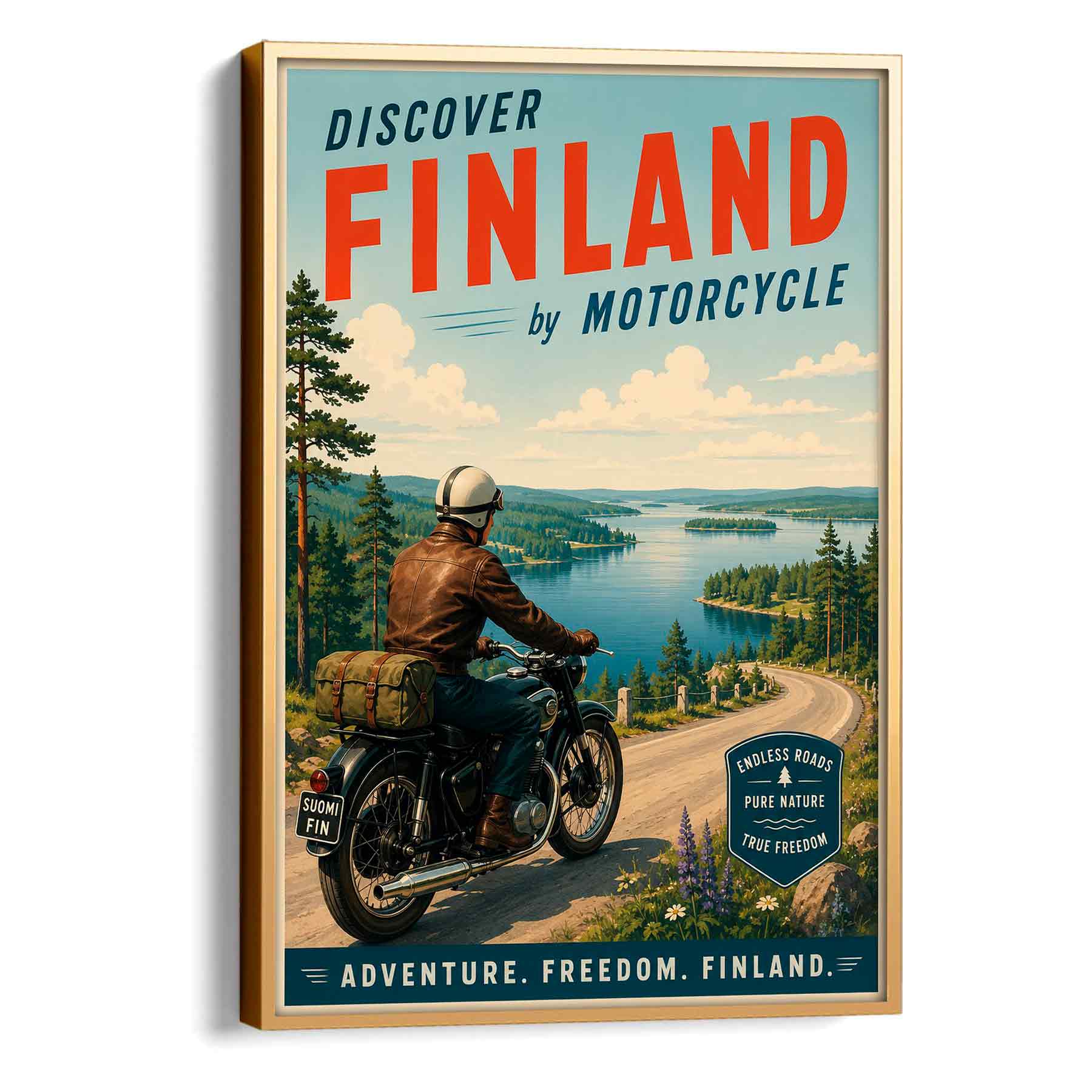 Juliste matkailu Suomi moottoripyöräily LÖ 50×70 70×100-2aa