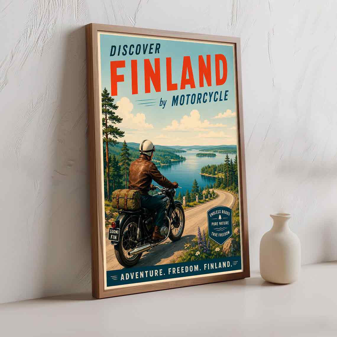 Juliste matkailu Suomi moottoripyöräily LÖ 50×70 70×100-2aaa