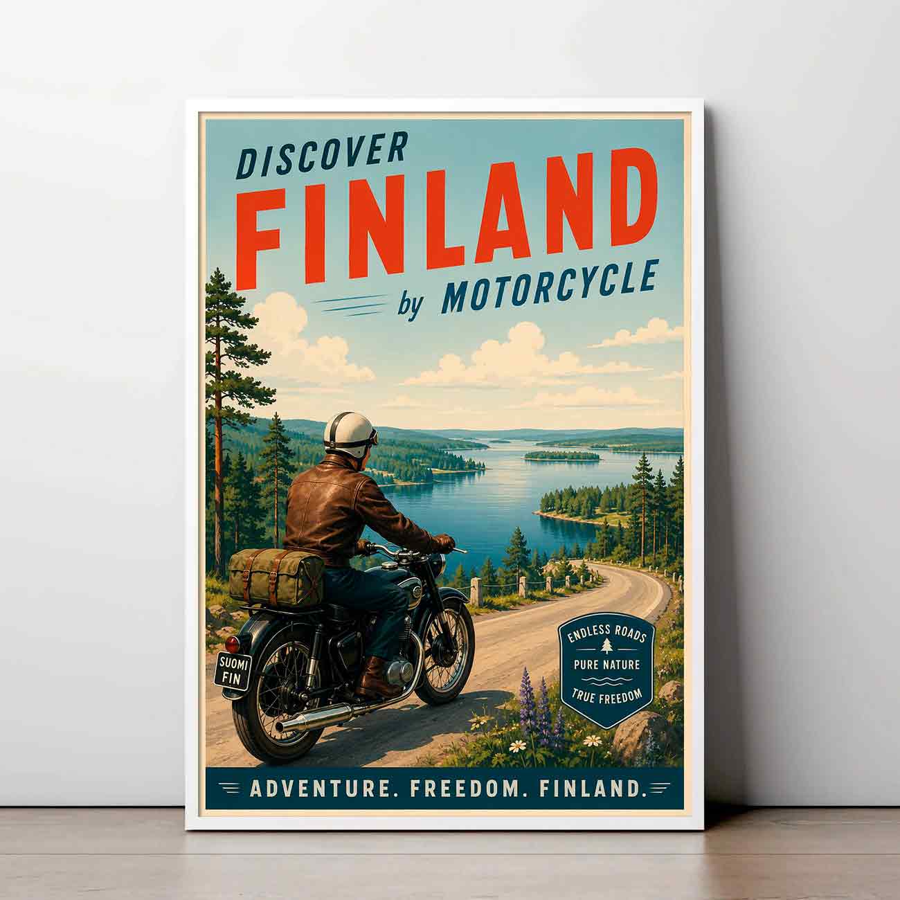Juliste matkailu Suomi moottoripyöräily LÖ 50×70 70×100-2aaaa
