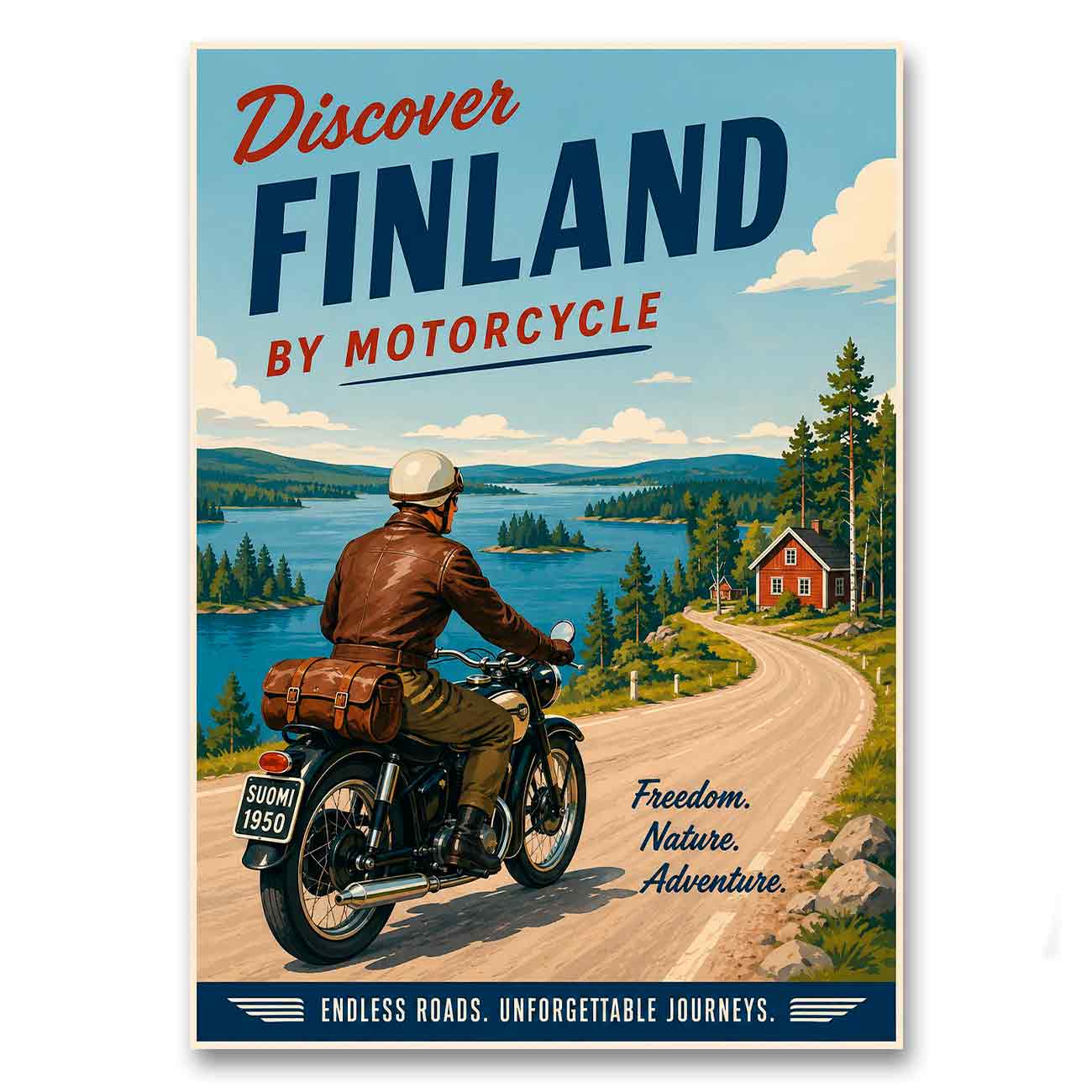 Juliste matkailu Suomi moottoripyöräily LÖ 50×70 70×100-3a
