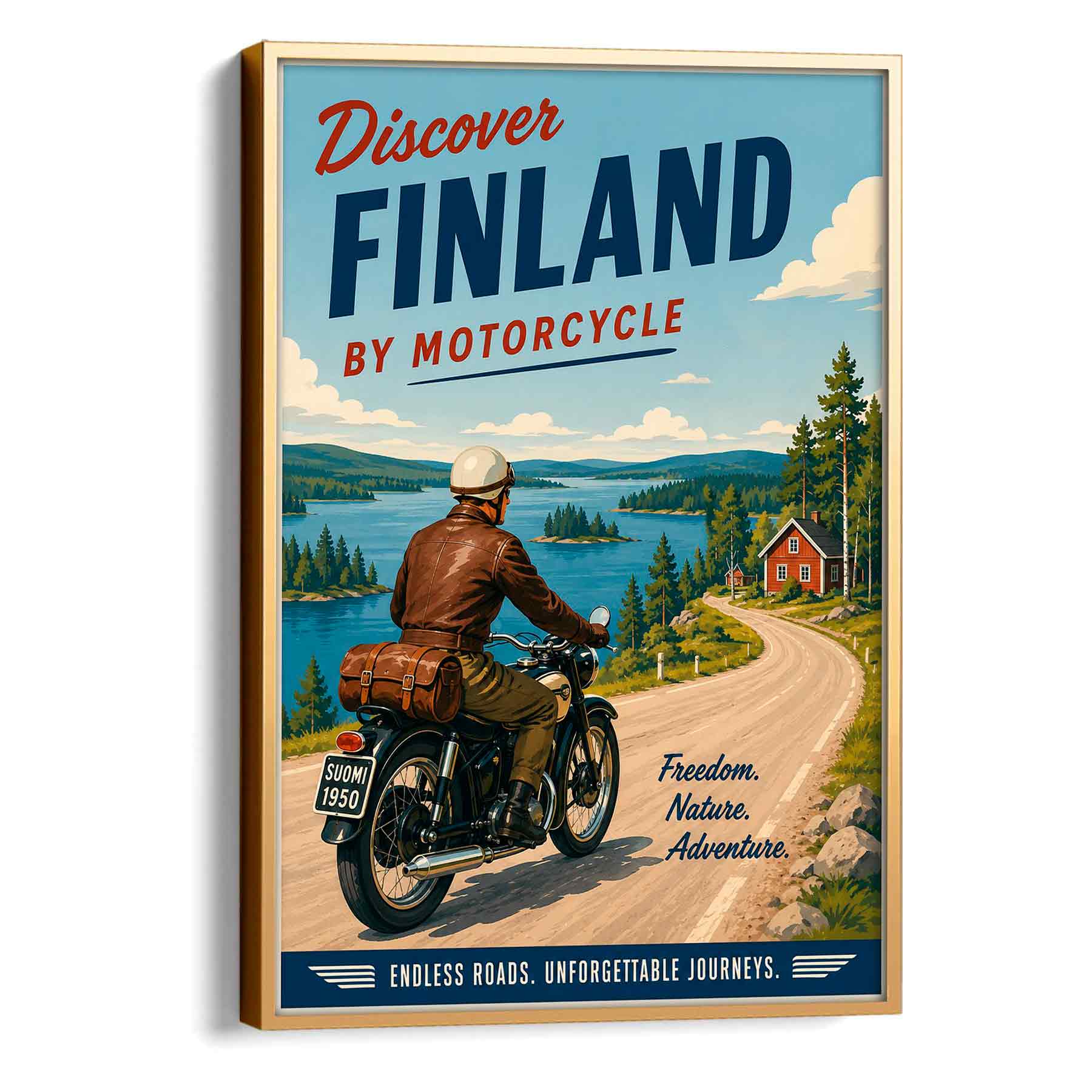 Juliste matkailu Suomi moottoripyöräily LÖ 50×70 70×100-3aa