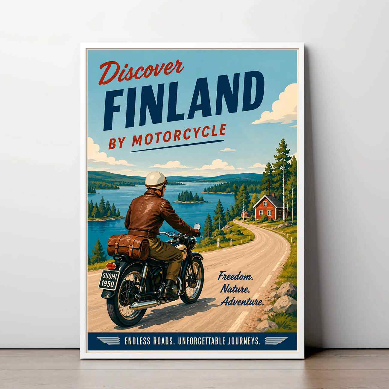 Juliste matkailu Suomi moottoripyöräily LÖ 50×70 70×100-3aaaa
