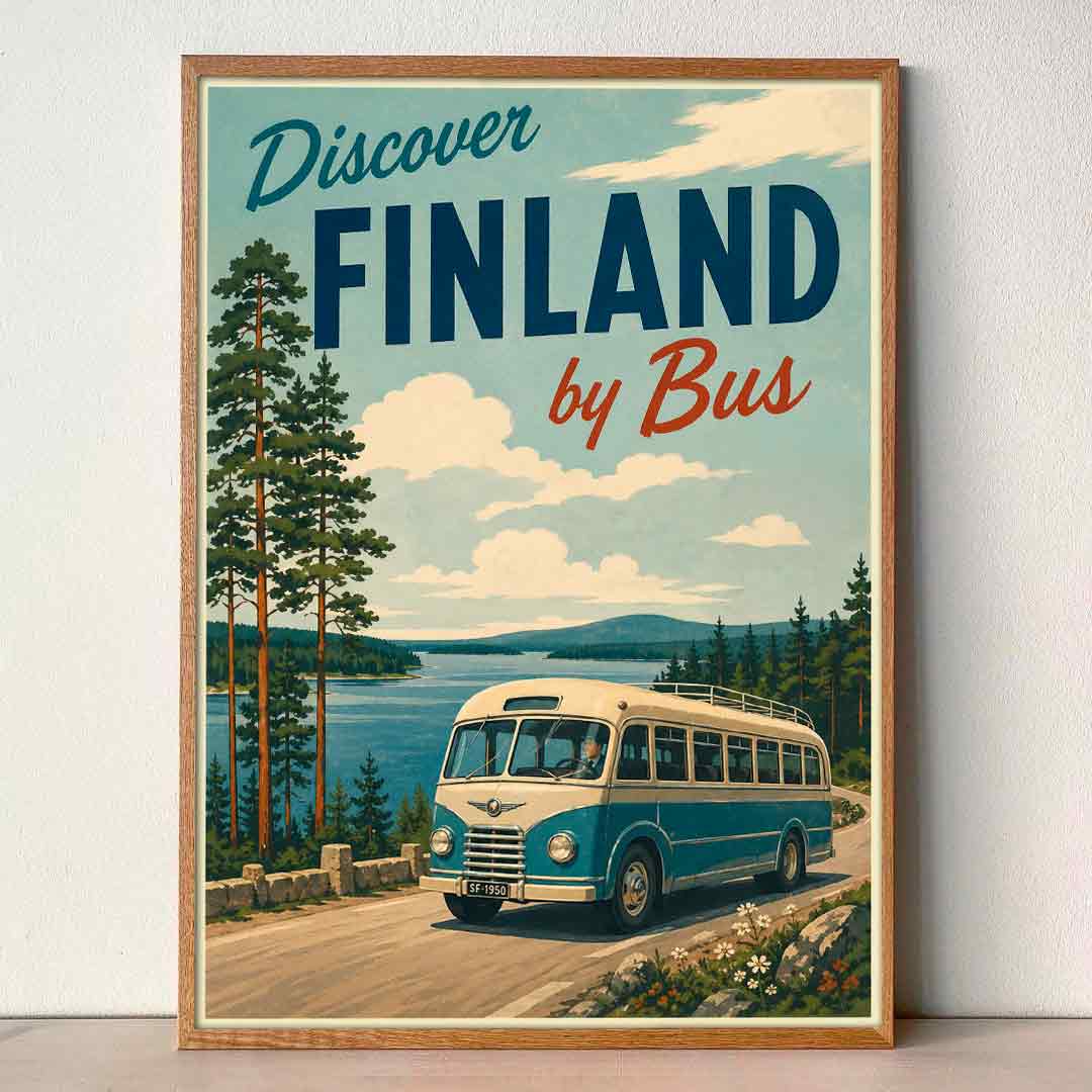 Juliste Matkailu Discover Finland by Bus 1 LÖ 50×70 70x100_2a