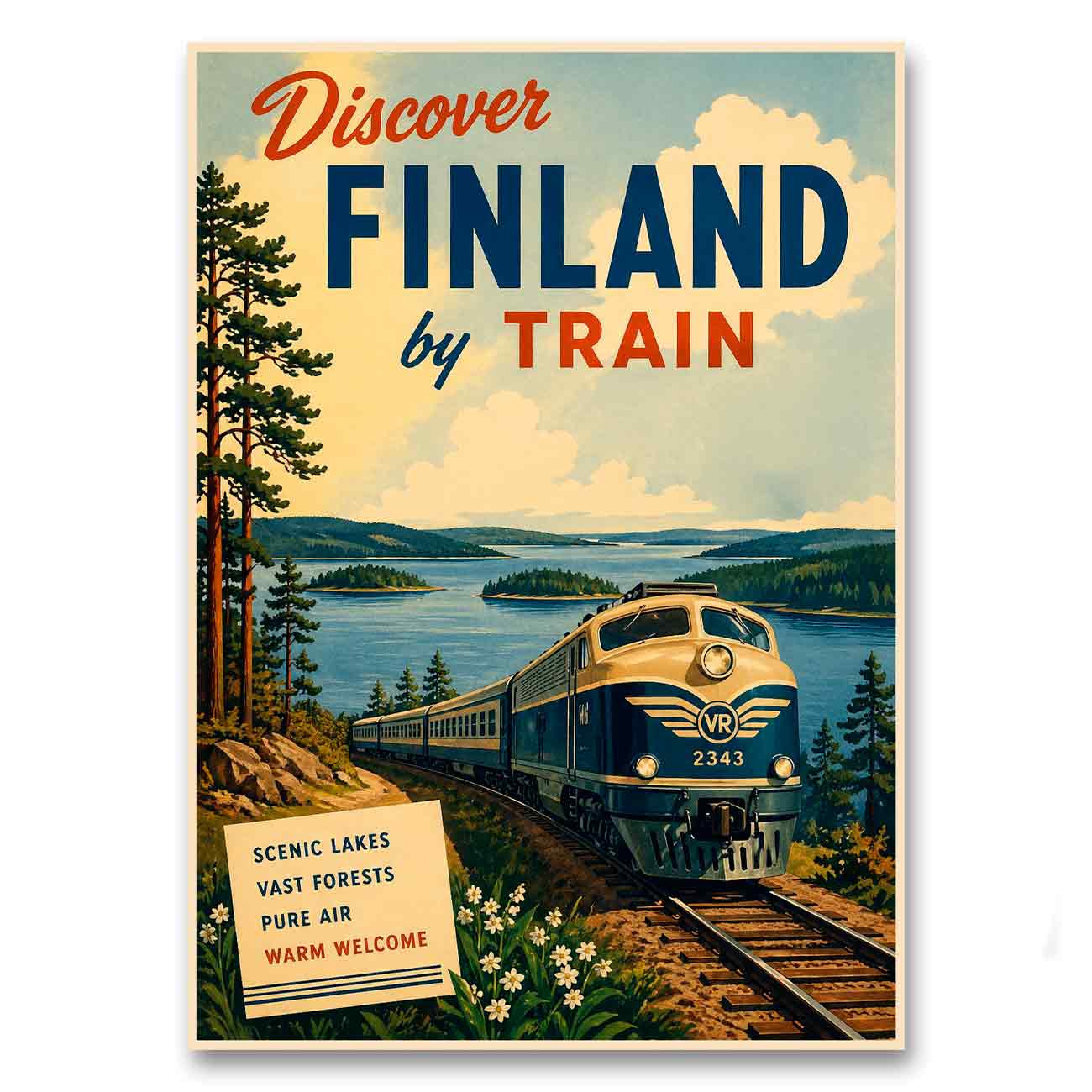 Juliste Matkailu Discover Finland by Train LÖ 50×70 70x100a
