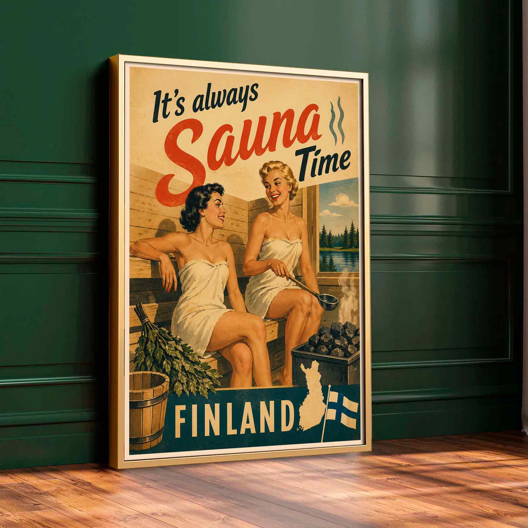 Juliste Matkailu Finland Sauna Time LÖ 50×70 70x100aa