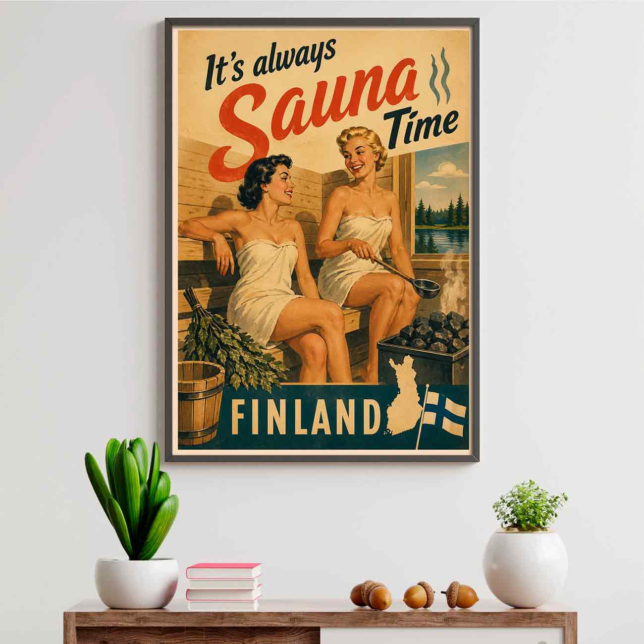 Juliste Matkailu Finland Sauna Time LÖ 50×70 70x100aaa
