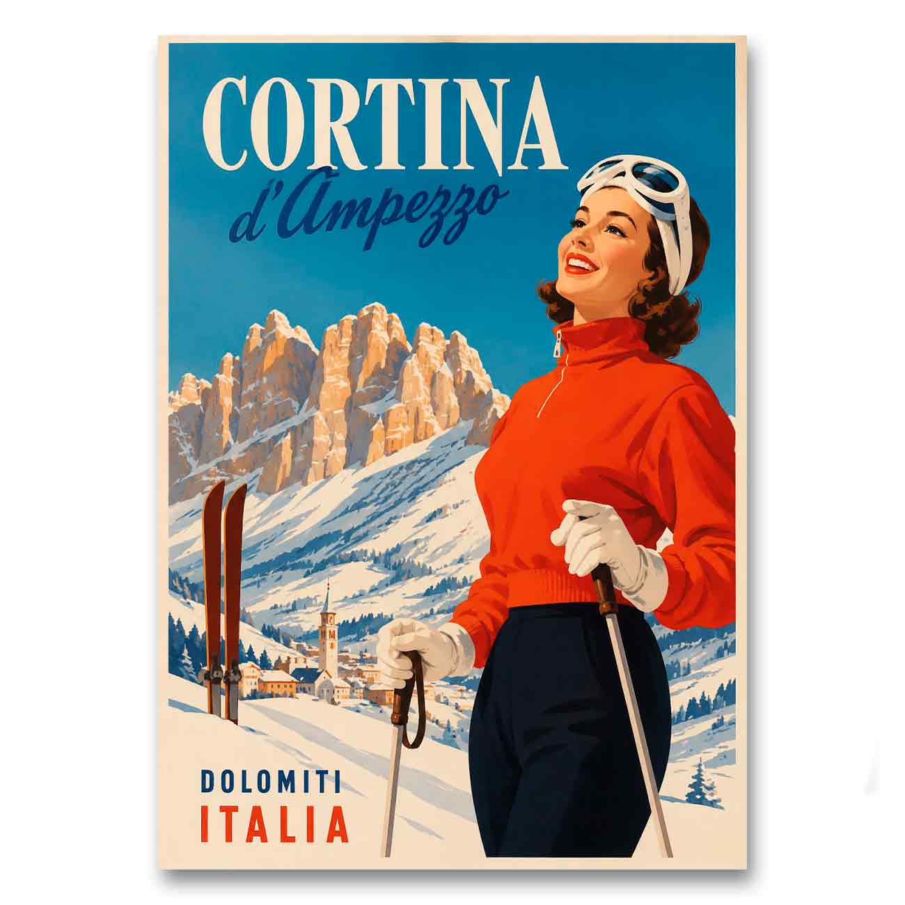 Juliste matkailu Cortina D Ampezzo LÖ 50×70 70×100-1a