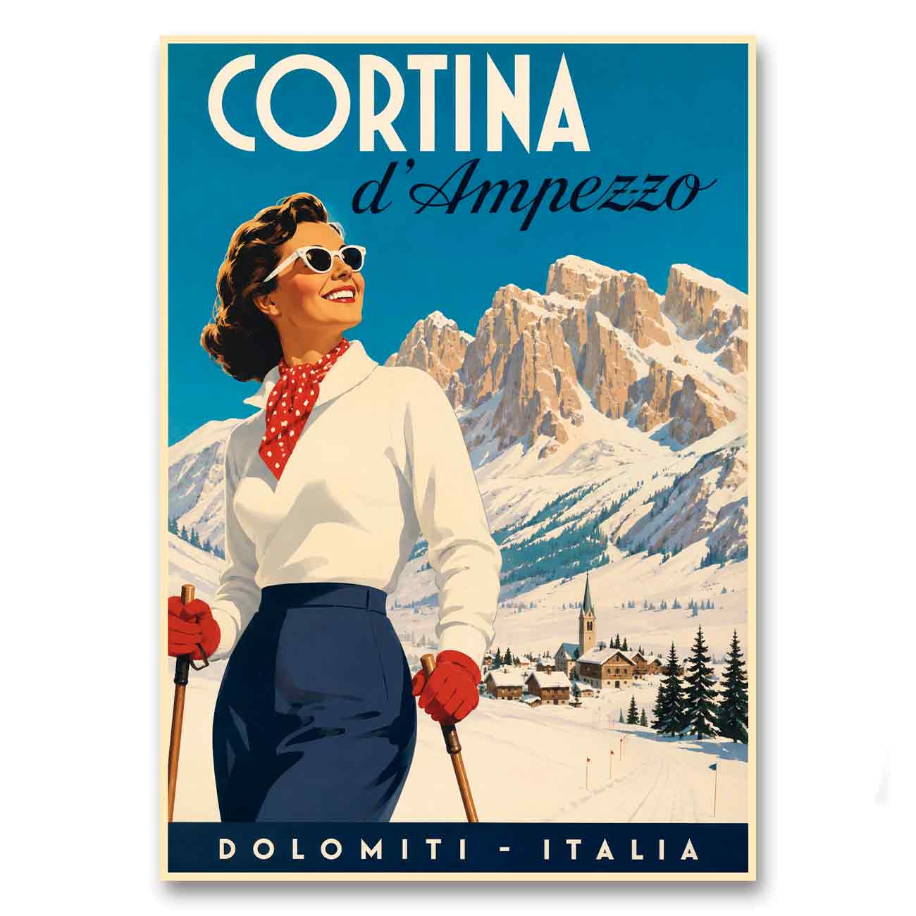 Juliste matkailu Cortina D Ampezzo LÖ 50×70 70×100-2a