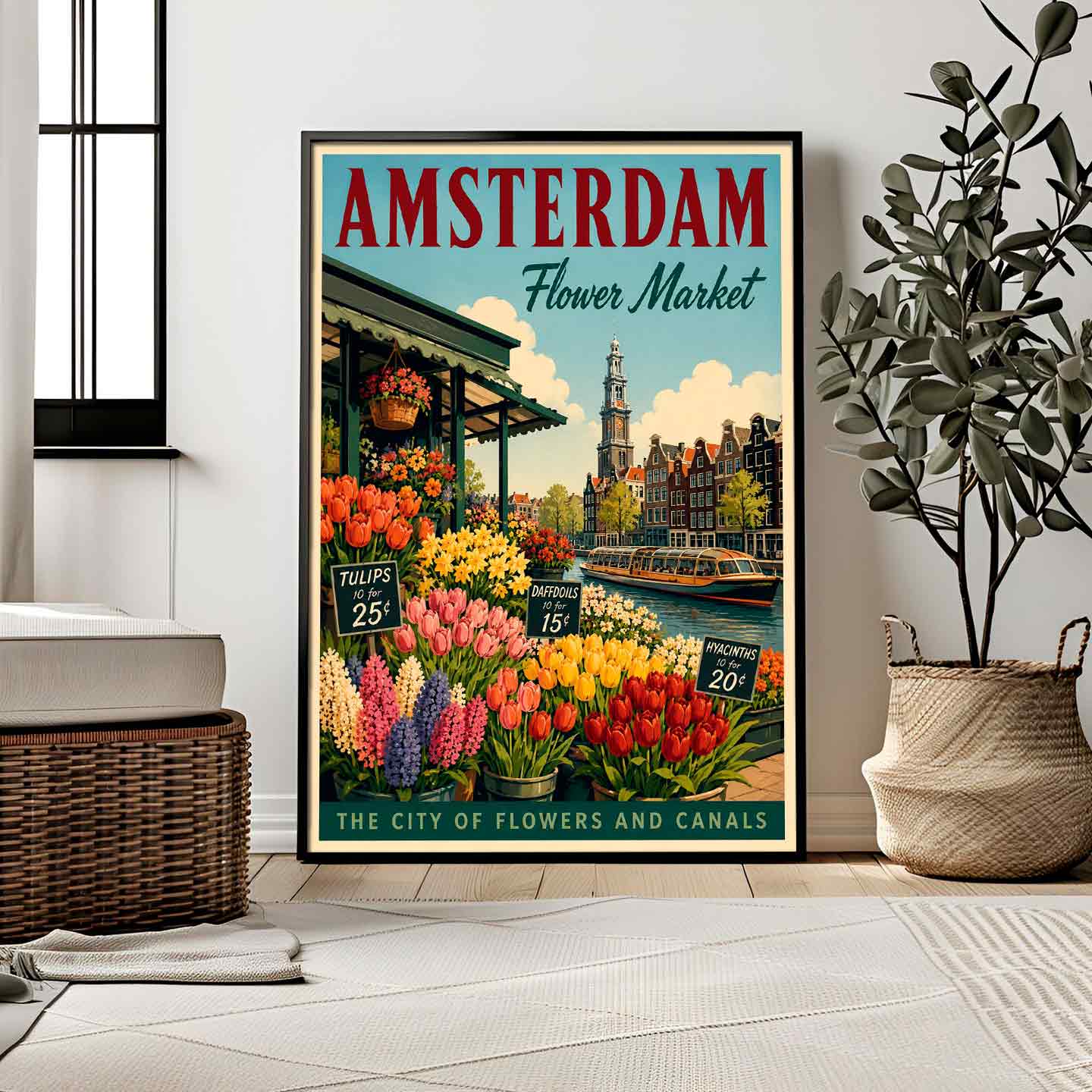 Juliste matkailu Flower market Amsterdam LÖ 40×55 50×70-2aaa