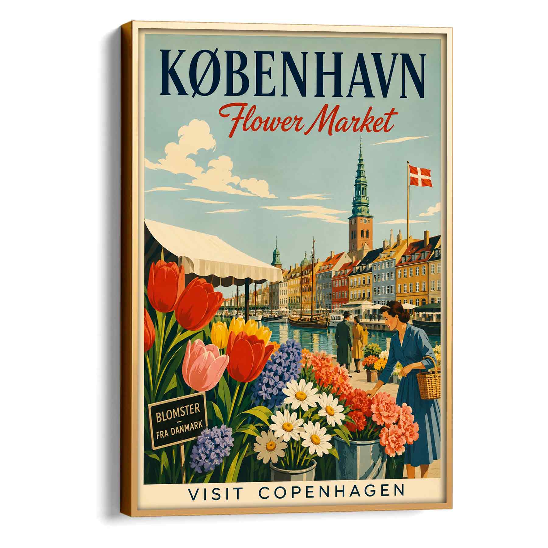 Juliste matkailu Flower market Kööpenhamina LÖ 40×55 50×70-1aa
